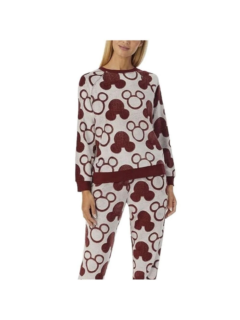 Disney Women's Fleece Lounge Set M Mickey Mouse Print 2-Piece Winter Cozy